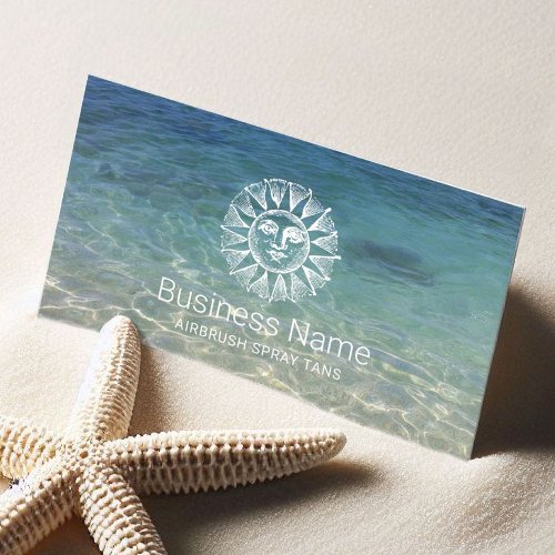 Spray Tan Vintage Sun Spa Logo Tropical Beach Business Card