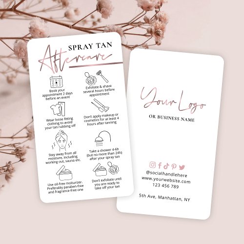 Spray Tanning Aftercare Guide Pink Rose Gold Business Card