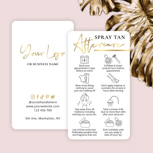 Spray Tanning Aftercare Guide White  Gold Business Card