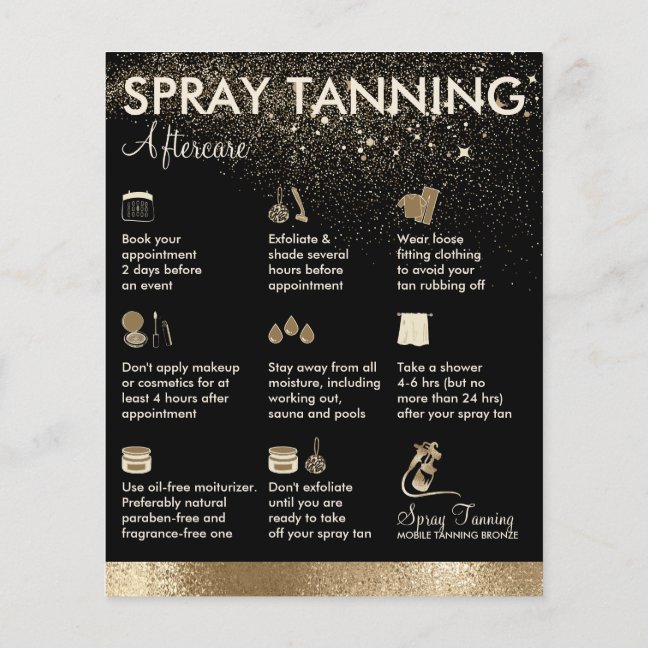 Spray Tanning Bronze Body Paint Aftercare Flyer