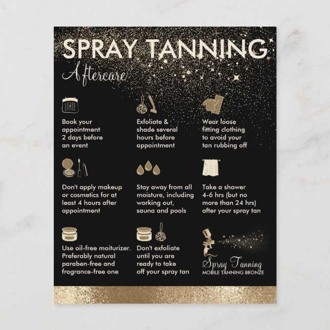 Spray Tanning Bronze Body Paint Aftercare Tips Flyer (Back)