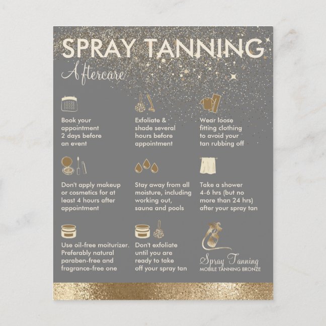 Spray Tanning Gray Body Paint Aftercare Flyer
