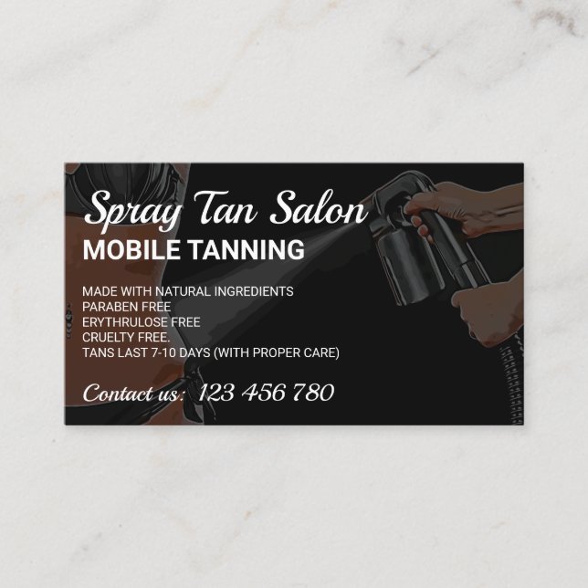 Spray Tanning Mobile Body Tan Paint Summer Bronze Business Card (Front)