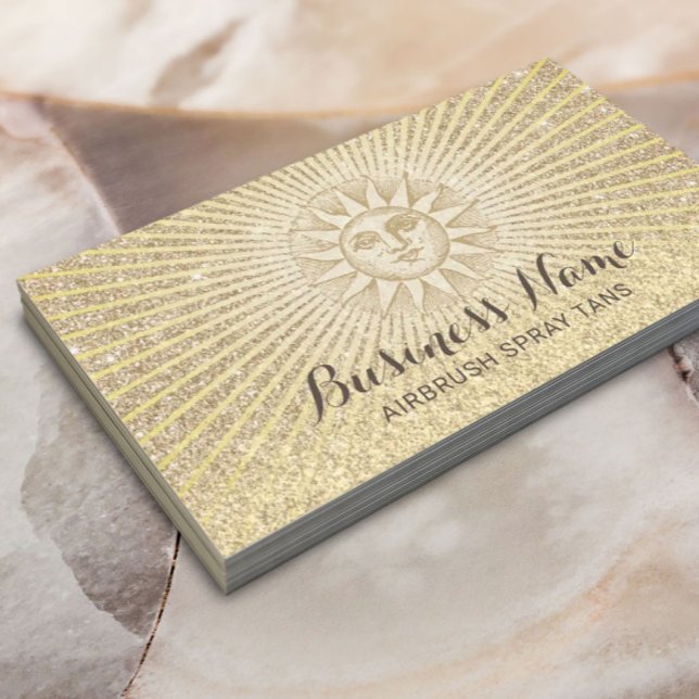 Spray Tanning Modern Gold Sun Glitter Business Card (Creator Uploaded)