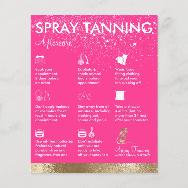 Spray Tanning Neon Pink Body Paint Aftercare Flyer