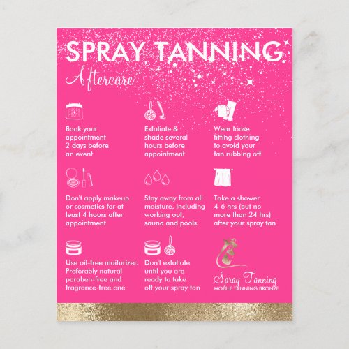 Spray Tanning Neon Pink Body Paint Aftercare Flyer