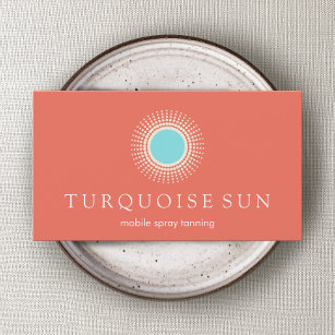 Spray Tanning Orange and Turquoise Sun Logo Business Card