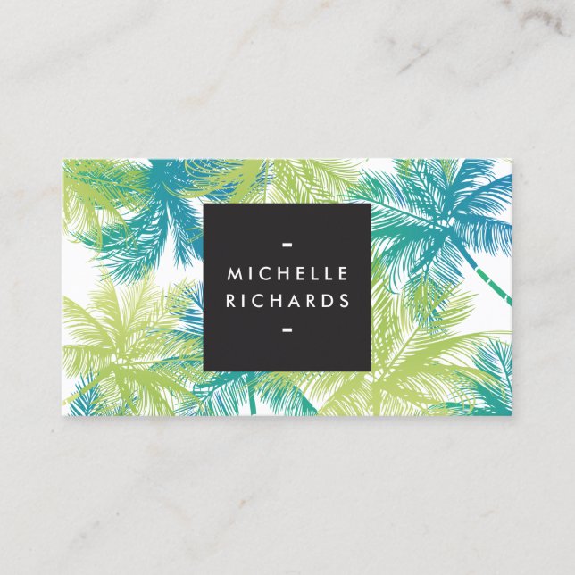 Spray Tanning Salon Blue/Green Palms Business Card (Front)