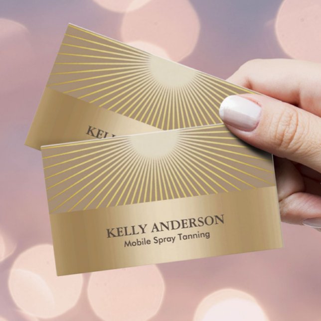Spray Tanning Salon Golden Sun Rays Modern Business Card (Creator Uploaded)