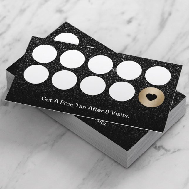 Spray Tanning Salon Modern Black Glitter Loyalty Card (Creator Uploaded)