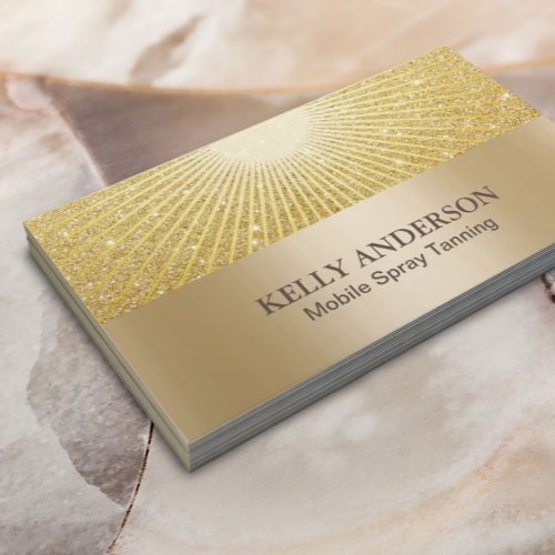 Spray Tanning Salon Modern Gold Glow Glitter Business Card