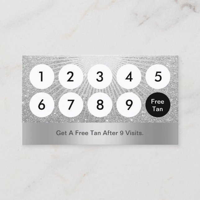 Spray Tanning Salon Modern Silver Glitter Loyalty Card (Front)