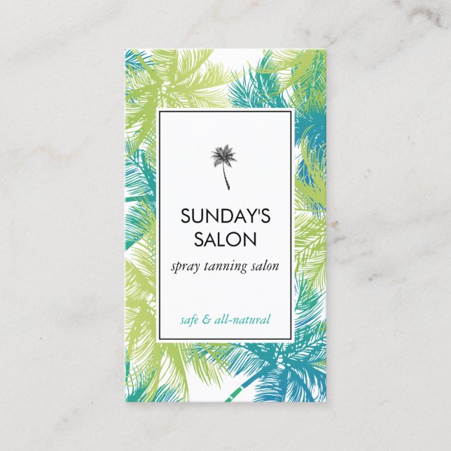 Spray Tanning Salon Tropical Green Palms Business Card (Front)