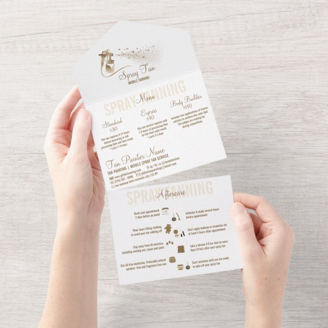 Spray Tanning Service Pricing Aftercare All In One Invitation