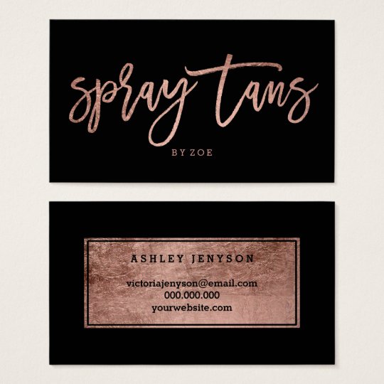 Spray tans logo elegant rose gold typography black business card