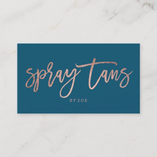Spray tans logo elegant rose gold typography blue business card