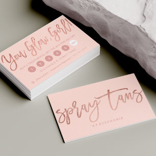 Spray tans logo elegant rose gold typography blush business card