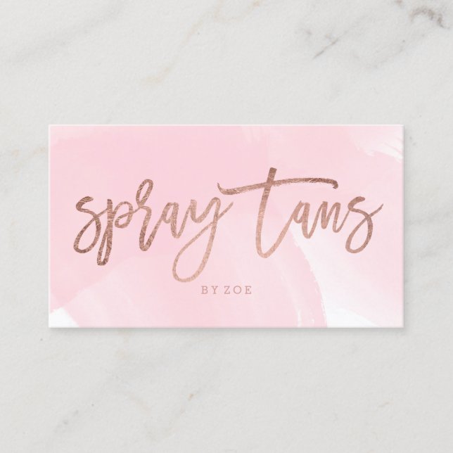 Spray tans logo elegant rose gold typography pink business card (Front)