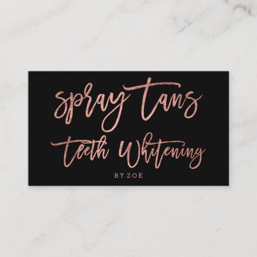 Spray tans logo teeth rose gold typography black business card