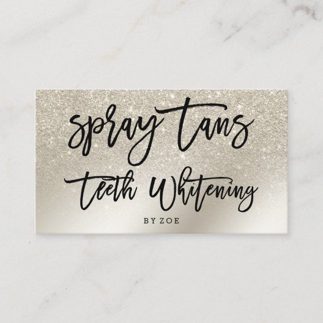 Spray tans logo teeth typography pearl glitter business card (Front)