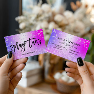 Spray tans Pink purple glitter metallic confetti Business Card