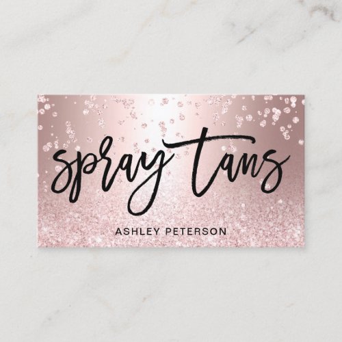 Spray tans rose gold glitter metallic confetti business card