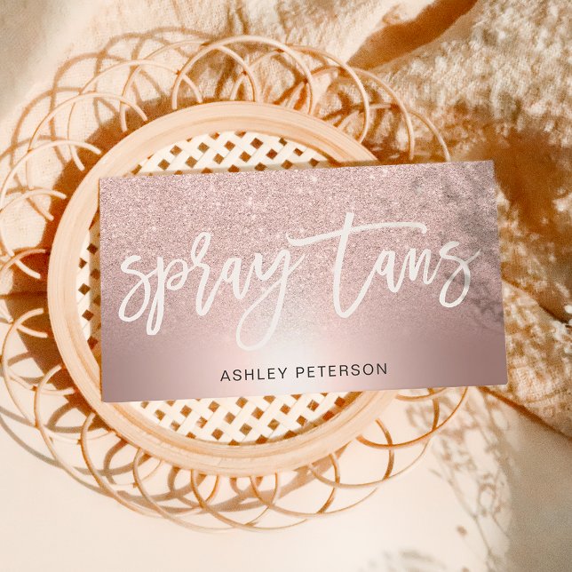 Spray tans Rose gold glitter ombre metallic foil Business Card (Creator Uploaded)