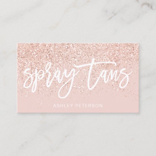 Spray tans script rose gold glitter blush pink business card