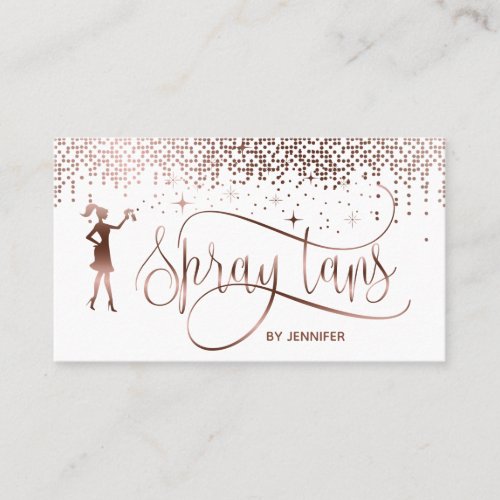 Spray tans script rose gold glitter confetti business card