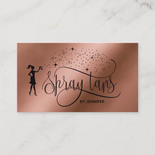 Spray tans script rose gold glitter copper business card