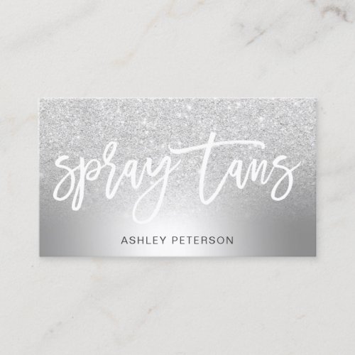Spray tans silver glitter ombre metallic foil business card
