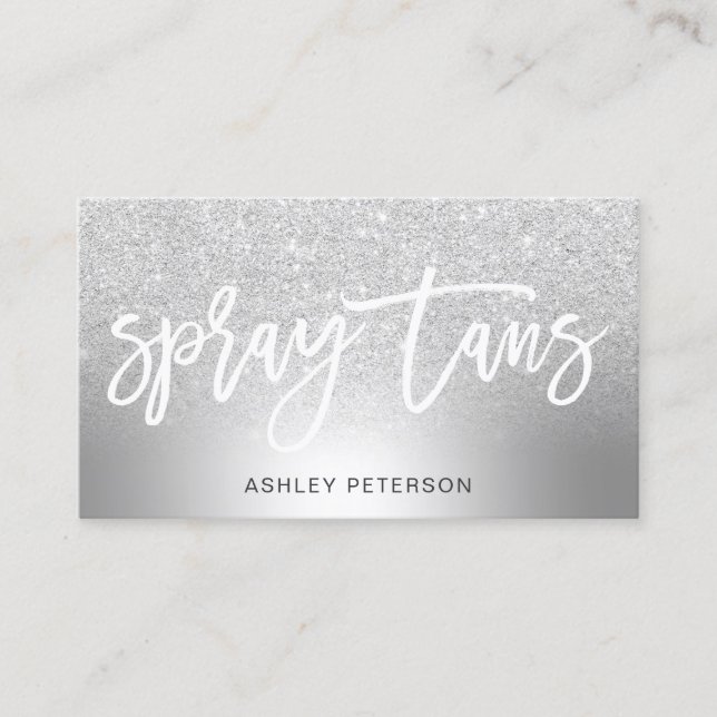Spray tans silver glitter ombre metallic foil business card (Front)