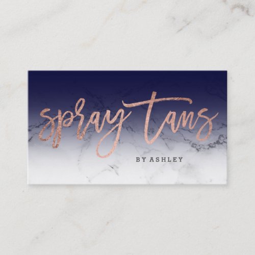 Spray tans typography white marble navy blue business card