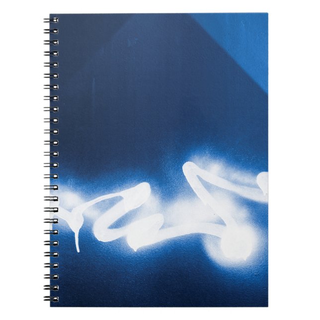 Sprayed graffiti on blue metal notebook (Front)