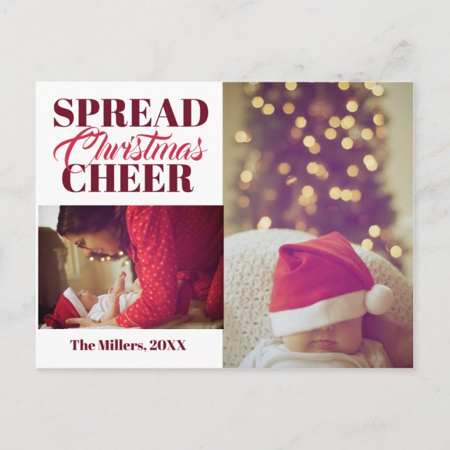 Spread Christmas Cheer Wine Red Holiday Photo Card (Front)