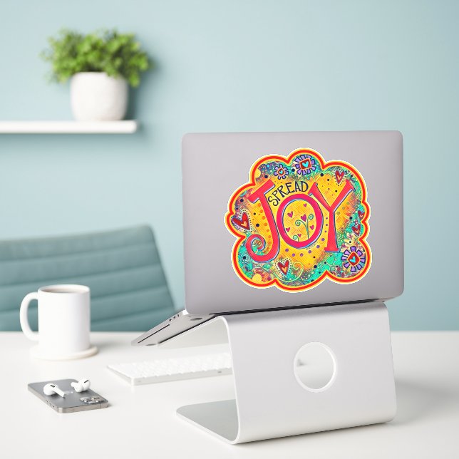 Spread Joy Cheerful Yellow Fun Inspirivity Sticker (Laptop On Desk)