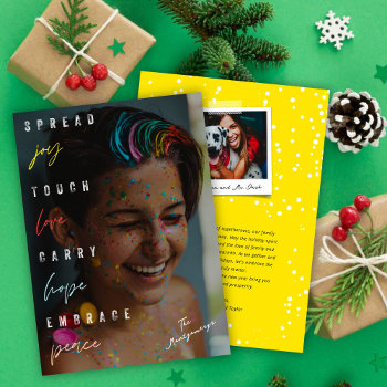 Spread Joy Love Hope Peace Typography Modern Photo Holiday Card by fat_fa_tin at Zazzle