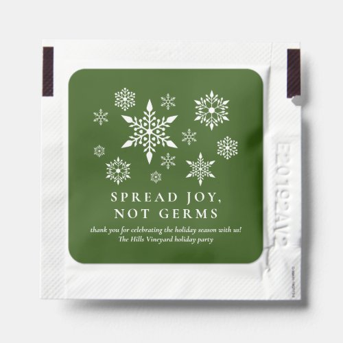 Spread Joy Not Germs Snowflakes Green Christmas Hand Sanitizer Packet