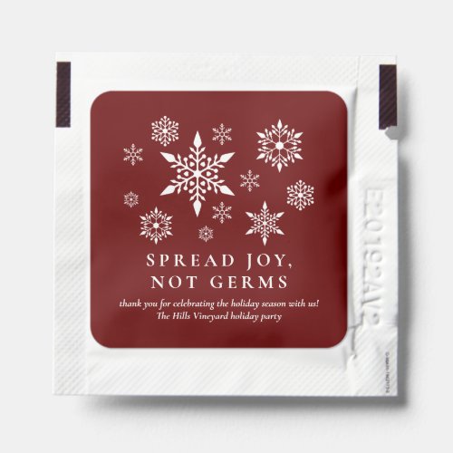 Spread Joy Not Germs Snowflakes On Red Holiday Hand Sanitizer Packet
