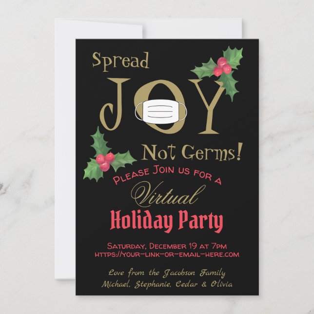 Spread Joy Not Germs Virtual Holiday Party Invitation (Front)