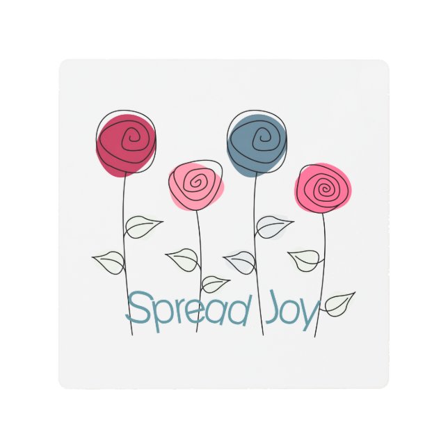 Spread Joy Pink Blue Flowers Metal Print (Front)