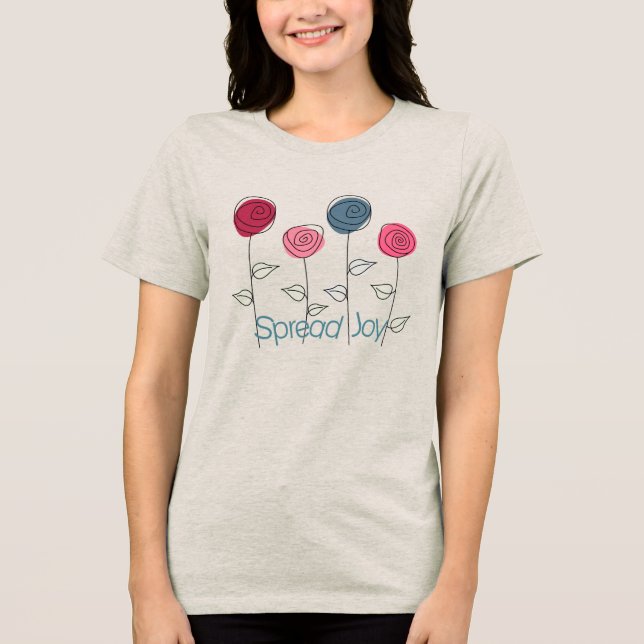 Spread Joy Pink Blue Flowers Tri-Blend Shirt (Front)