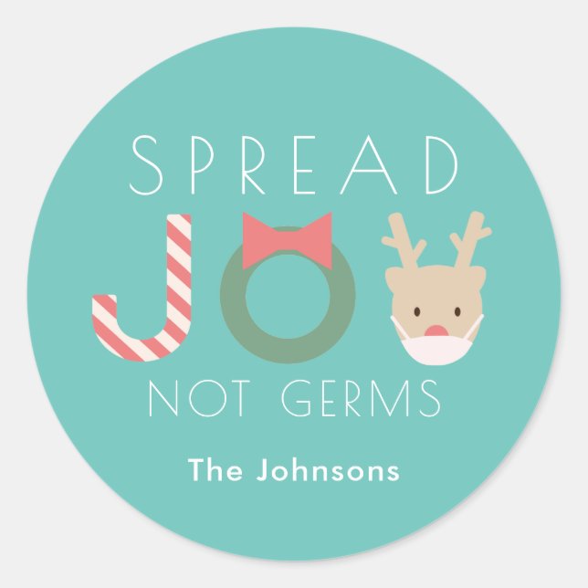 Spread JOY Reindeer Mask Truquoise Blue Classic Round Sticker (Front)