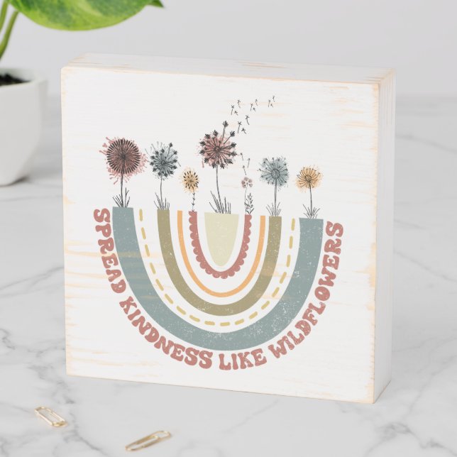 Spread Kindness Around Like Wildflowers Wooden Box Sign (In Situ Horizontal)