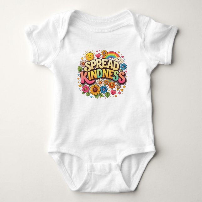 Spread Kindness – Cute Floral Rainbow Baby Bodysuit (Front)