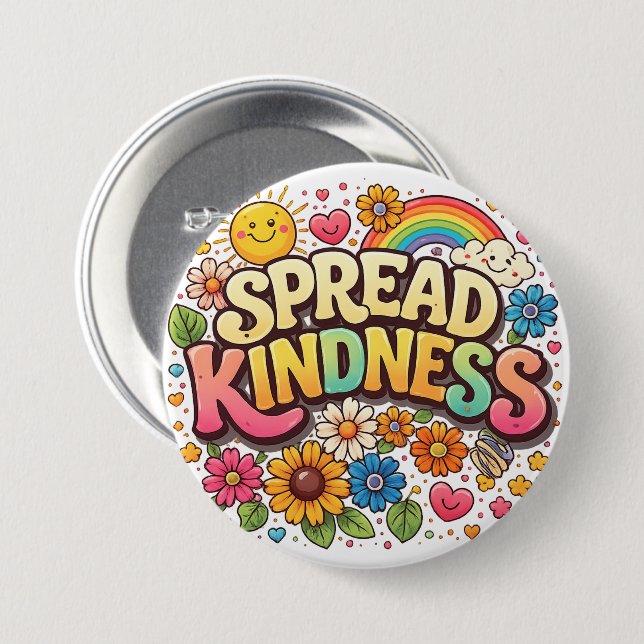 Spread Kindness – Cute Floral Rainbow  Button (Front & Back)