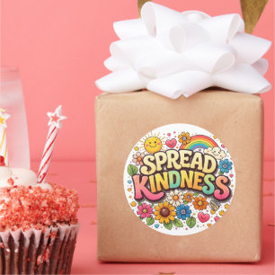 Spread Kindness – Cute Floral Rainbow Classic Round Sticker