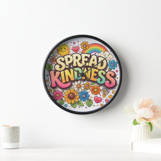 Spread Kindness – Cute Floral Rainbow Clock