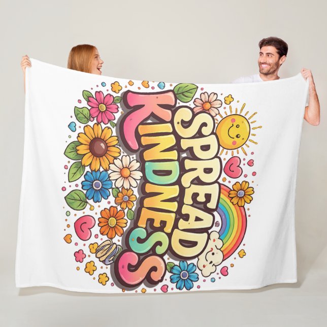 Spread Kindness – Cute Floral Rainbow  Fleece Blanket (In Situ)