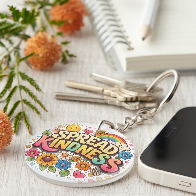 Spread Kindness – Cute Floral Rainbow  Keychain (Front Right)